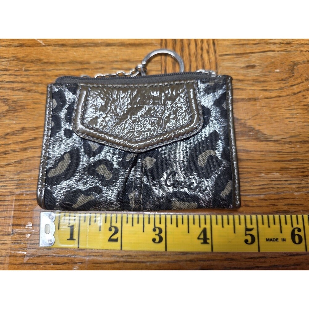 Coach Mini Coin Wallet Leopard Print Gray Patent Leather